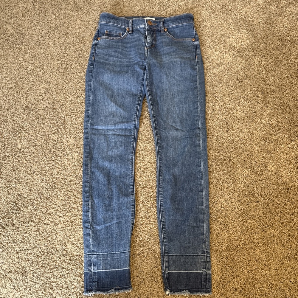 LOFT Crop Jeans Size 24 00 Skinny Raw Hem Medium Wash Stretch Mid Rise Waist‎